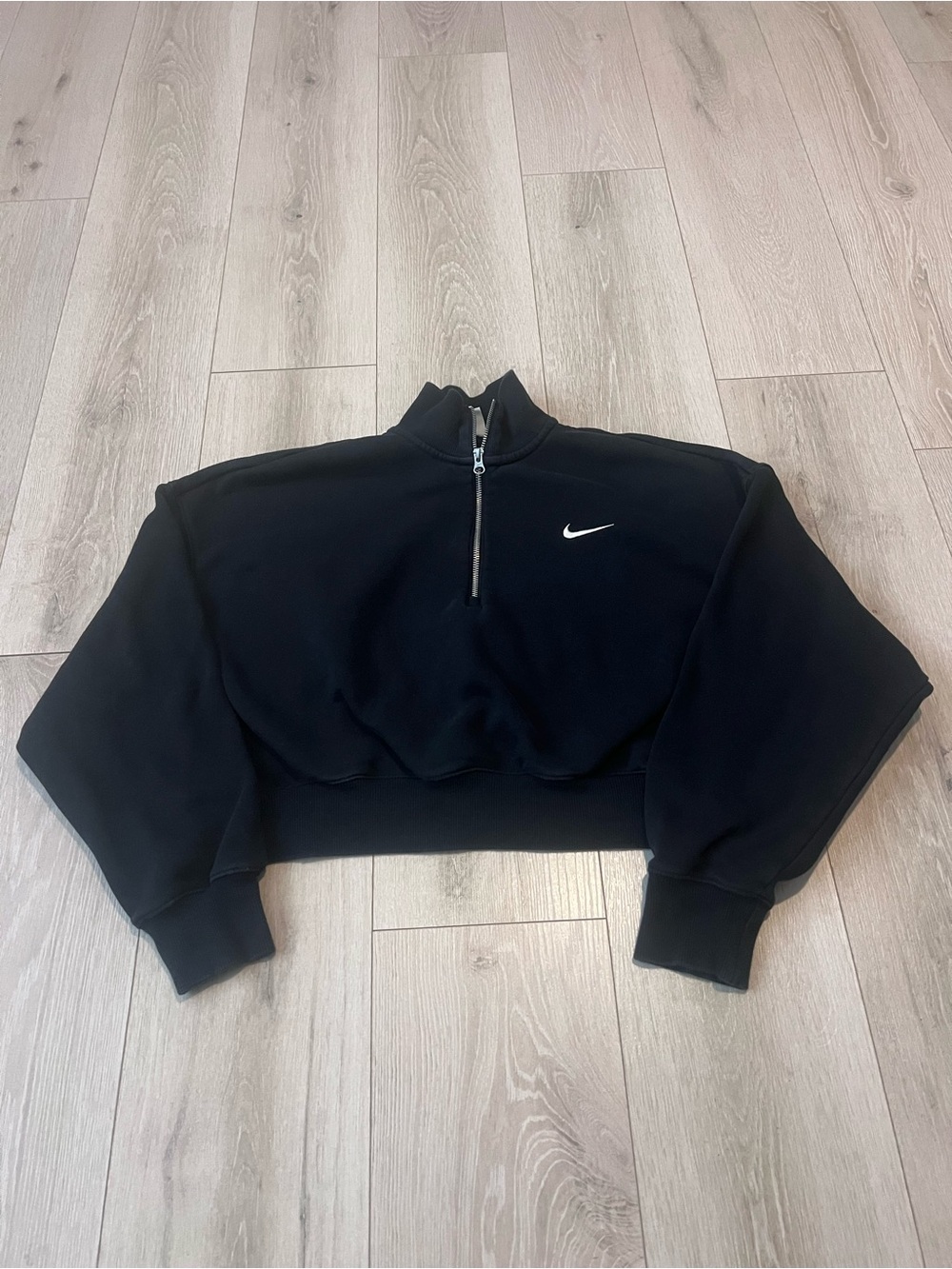 Nike Black Cropped Half-Zip Bomber Sweatshirt